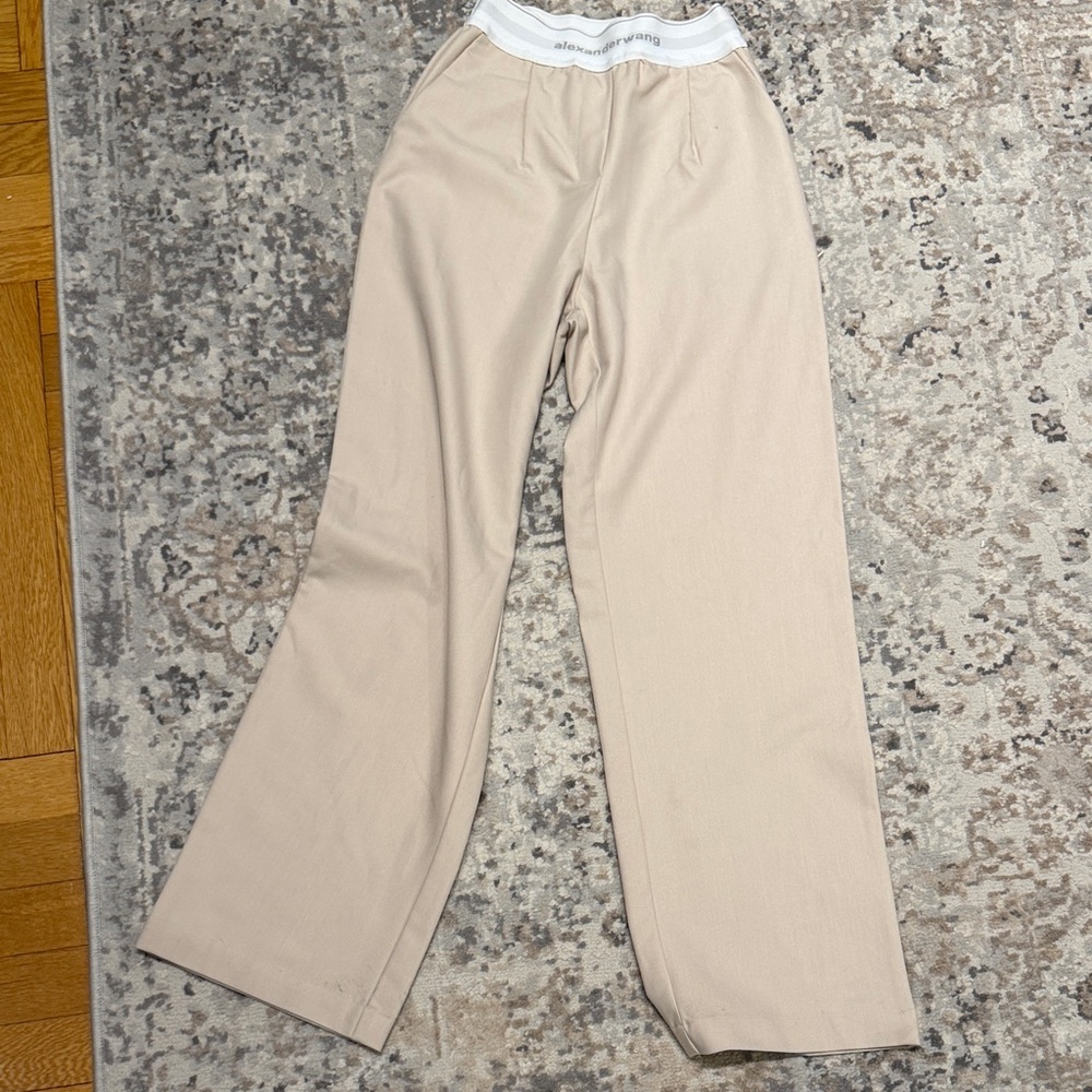 Alexander Wang Neutral Beige Elastic-Waist Wide Leg Pants